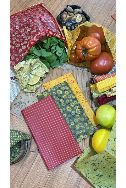 Home 3-Piece Mixed Pattern Fabric Reusable Natural Beeswax (Beeswax) Food Storage Cloth Large Size