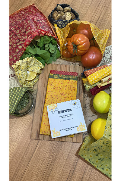 Home 3-Piece Mixed Pattern Fabric Reusable Natural Beeswax (Beeswax) Food Storage Cloth Large Size