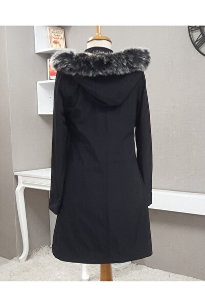 Modamorfo Krátký kabát s kapucí a kapsami - černý