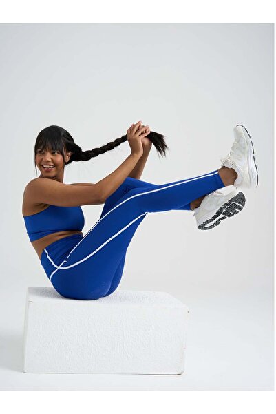 lismina Menton Beyaz Biyeli Saks Mavi Spor Tayt