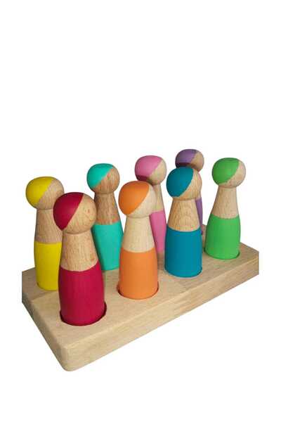 WOODTOY'S ORGANİK OYUNCAK DÜNYASI Waldorf  8 li Peg Bebek Renk Eşleştirme Seti