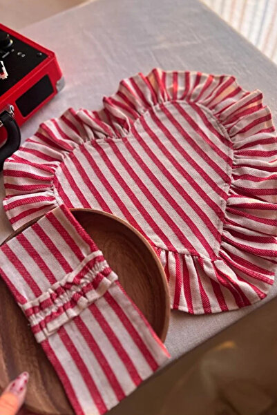 KaiHome Lovely Heart Ruffle Linen Placemat / American Service 2Pcs