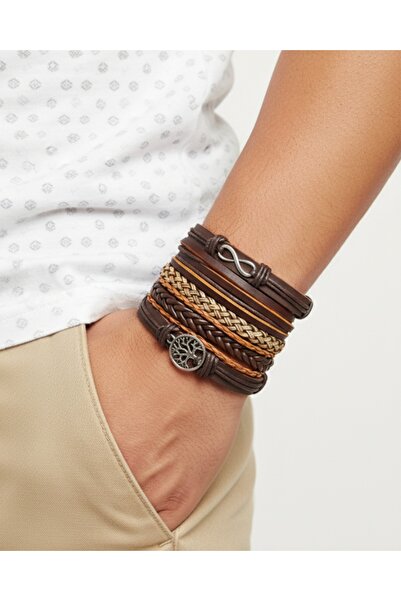 AB Takı SONSUZLUK YAŞAM AĞACI TASARIM 5'Lİ HAKİKİ DERİ BİLEKLİK