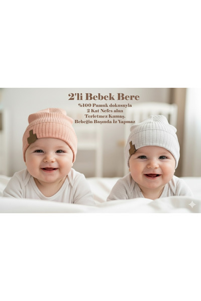 MASALBABY Bebek 2'li Penye Pamuklu Bere Seti Unisex / 1-6 ay Bebek Şapka / Er...