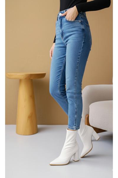 v.s.h velvet Γυναικείες Stretch Μπότες με χοντρό τακούνι μέχρι τον αστράγαλο με φερμουάρ