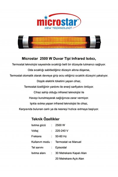 Microstar 2500W Duvar Tipi Infrared Isıtıcı Soba Duvar Ufo