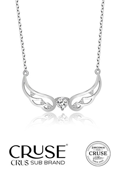 Cruse 925 Ayar Gümüş Kanat Kolye 18 Ayar Beyaz Altın Kaplama Crus Sertifikalı