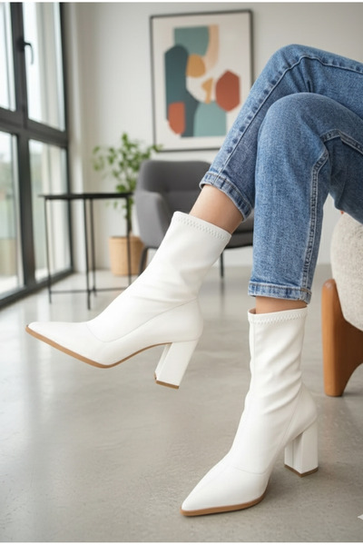 v.s.h velvet Γυναικείες Stretch Μπότες με χοντρό τακούνι μέχρι τον αστράγαλο με φερμουάρ