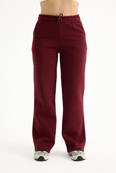 veres Γυναικείο μπορντό ψηλόμεσο χοντρό χειμωνιάτικο φλις με 3 κλωστές εσωτερικά φαρδύ παντελόνι