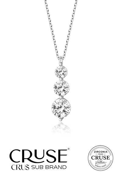 Cruse 925 Ayar Gümüş Üçtaş Kolye 18 Ayar Beyaz Altın Kaplama