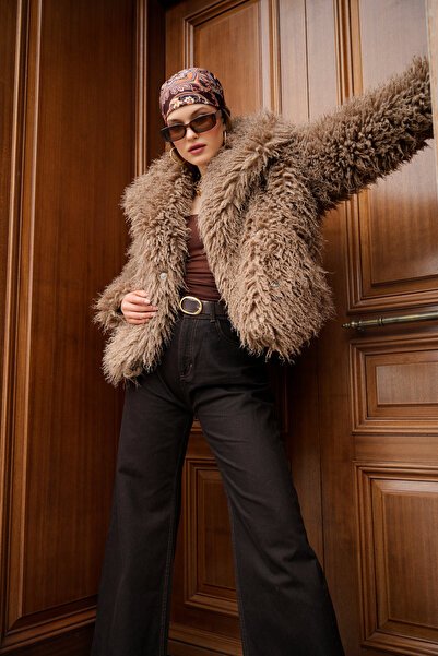 ASEDE Вносно първокласно кожено палто с ресни от мохер