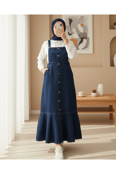 Modamorfo Φούστα με κουμπιά μπροστά και πλαϊνές τσέπες με βολάν τζιν Gilet -Laci