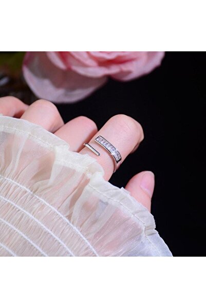 Pursehuit Inel argintiu, reglabil, placat cu aur de 14k, cu pietre de zirconi...