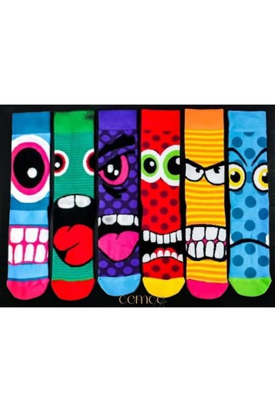 Cemce Butik 3-Piece Socks Patterned Striped Sports Fun Cartoon Multi-Colored Unisex Men's Women's Socks