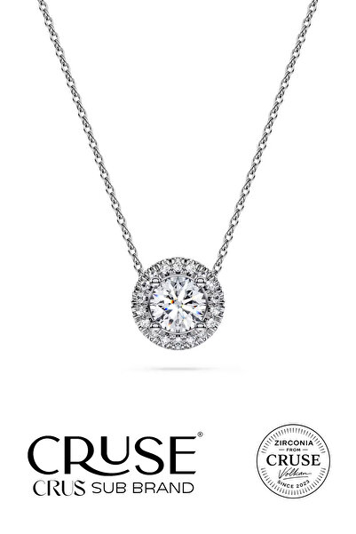 Cruse 925 Ayar Gümüş Sonsuzluk Tektaş Kolye 18 Ayar Beyaz Altın Kaplama