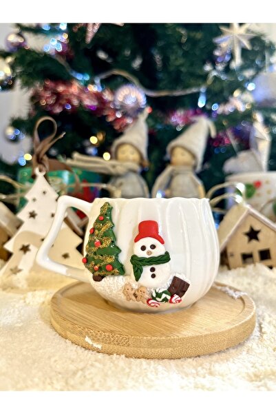 Niveis Kişiye Özel El Yapımı Tasarım Kardan Adam Desenli Hediyelik Porselen f...