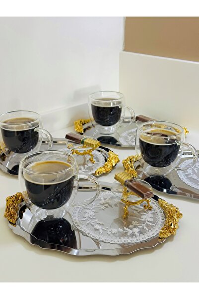 Melinda 6 ADET GOLD KAHVE YANI AYAKLİ SUNUMLUK LOKUMLUK MAKARONLUK (6x6cm)