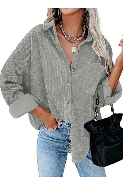 OEM Cămașă lejeră cu mânecă lungă pentru femei, gri, mărimea L