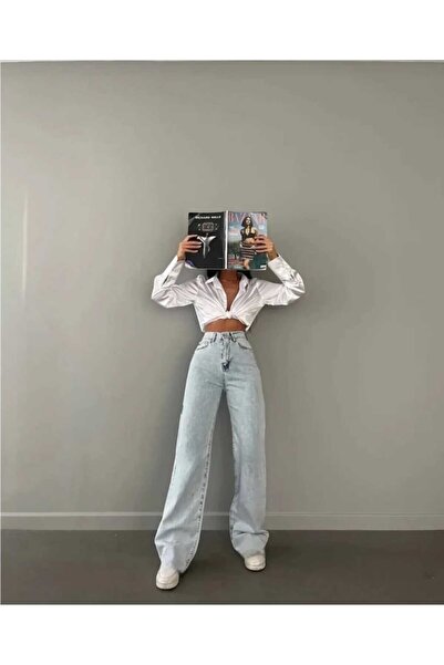 Trn JNS 90's Light Snow Wash Lycra Super High Loose Jeans Palazzo Trousers