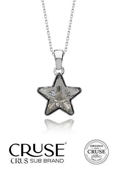 Cruse 925 Ayar Gümüş Crystal Yıldız Taşlı Kolye 18 Ayar Beyaz Altın Kaplama