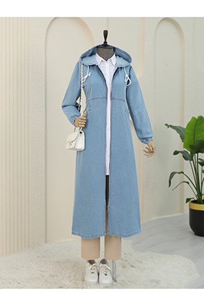 Modamorfo Джинси з кишенями на боках, еластичним рукавом і капюшоном - світло-сині