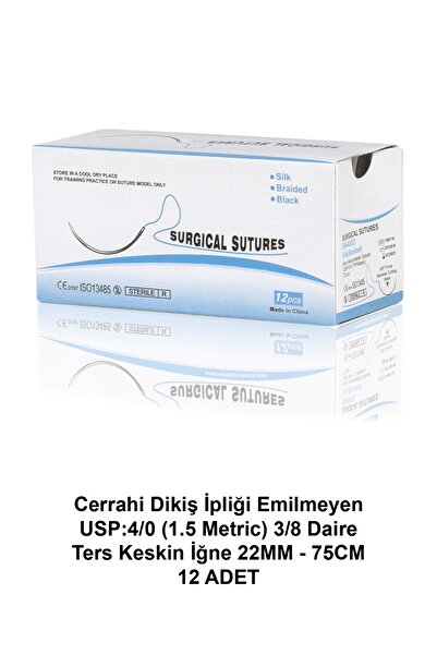 ATEL-SAN Cerrahi Dikiş İpliği (İPEK) Emilmeyen USP:4/0 (1.5 Metric) 3/8 Daire...