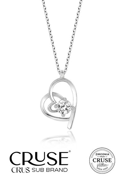 Cruse 925 Ayar Gümüş Ebedi Kalp Tektaş Kolye 18 Ayar Beyaz Altın Kaplama