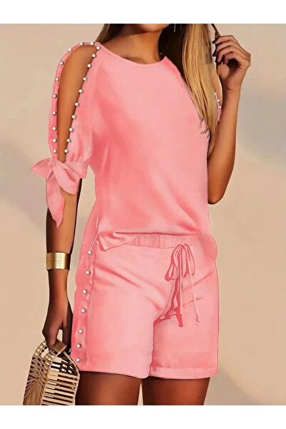 Modayakamoz Γυναικείο κοντομάνικο μπλουζάκι με λαιμόκοψη με ημι-ανοιχτό ώμο μ...