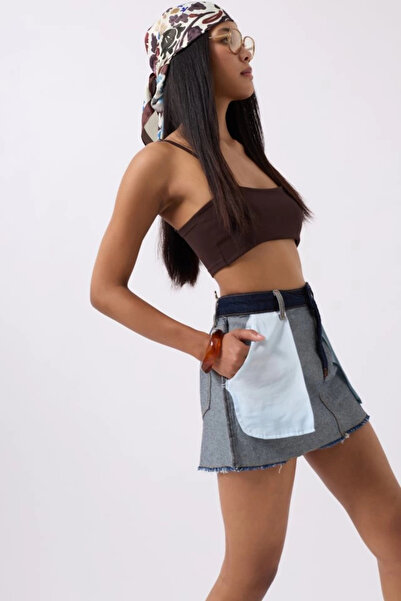 MODA Μίνι τζιν φούστα με αντίστροφη λεπτομέρεια