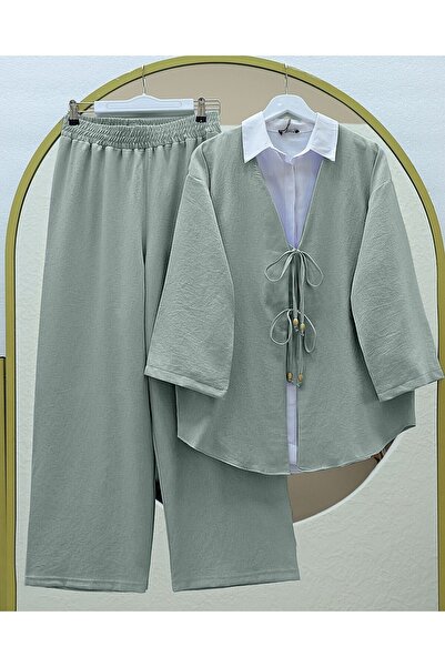 Modamorfo Double tied front kimono set with trousers - mint