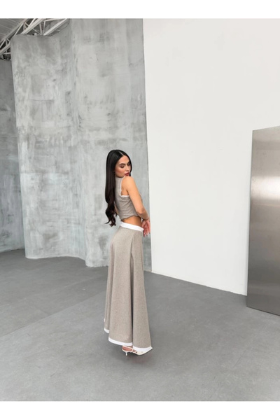 Adora Moda Women's Striped Garnished Midi Length Bell Skirt Vest Set