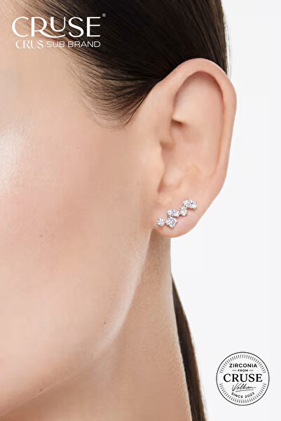 Cruse 925 Ayar Gümüş Işıltı Şelalesi Küpe 18 Ayar Beyaz Altın Kaplama