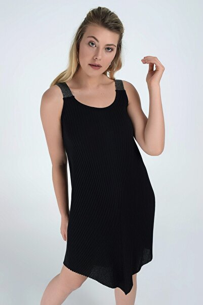 Cotton Mood 9231599 Ribbed Knit Sim Strap Bell Tunic Black