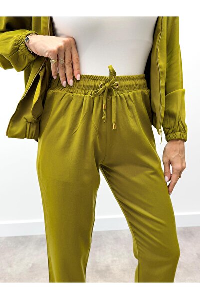 Maldia Shop Women's Zippered Jacket Pants Top and Bottom Fat Green Set