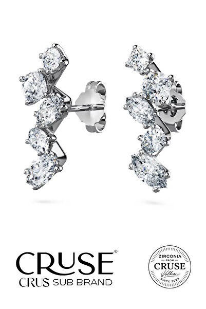 Cruse 925 Ayar Gümüş Işıltı Şelalesi Küpe 18 Ayar Beyaz Altın Kaplama