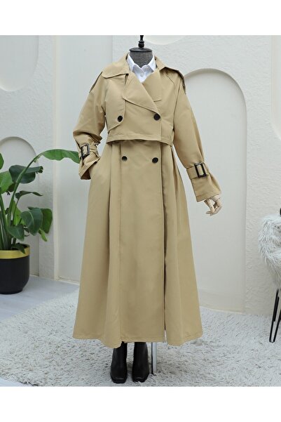 Modamorfo Trench Coat with Pleated Skirt and Belted Bolero - Mink