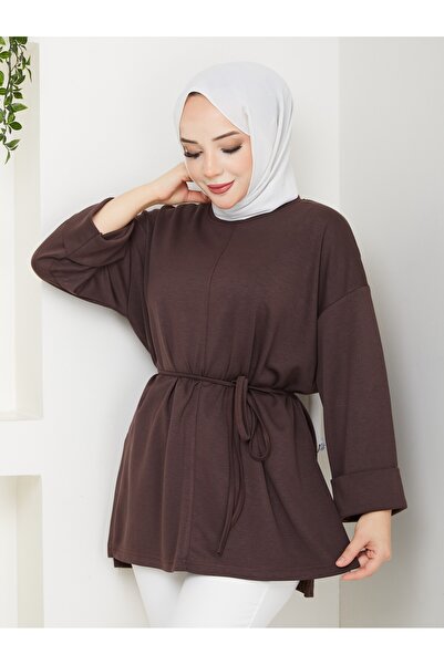 RFK Butik Women's Stitch Detailed Oy.Sho Fabric Slit Tunic - Brown