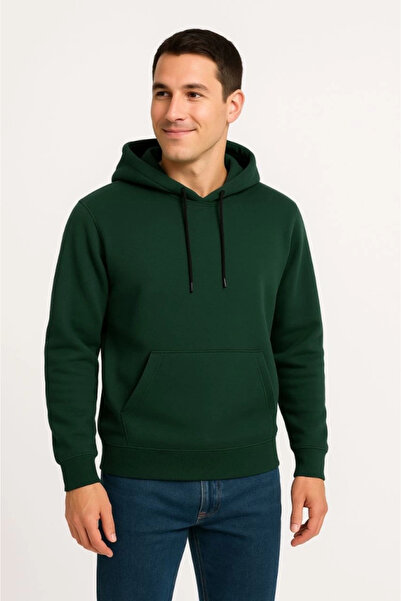 ELLA Men's three-thread hooded kangaroo pocket sweatshirt hoodie - khaki