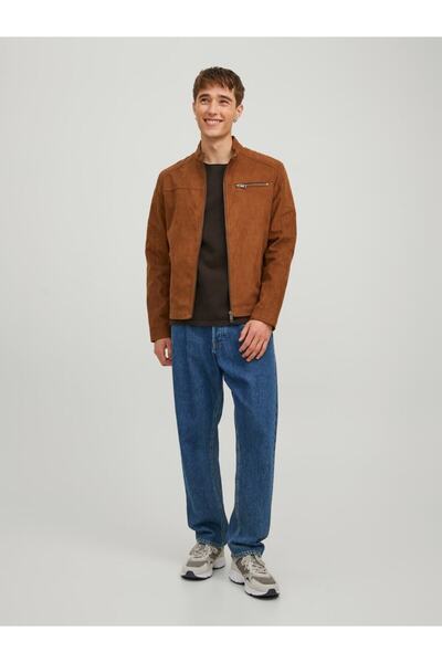 Jack & Jones 12147218 Jjerocky Jacket Noos Erkek Mont Cognac Fake Suede