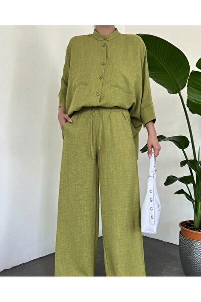 Modamorfo Double Pocket Half Bat Sleeve Casual Shirt Set -F.Green