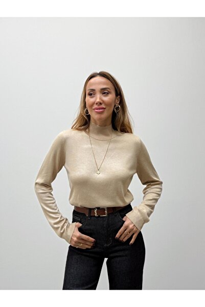 Maldia Shop Women's Turtleneck Beige Sweater