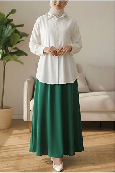 Modamorfo Buttoned Casual Shirt with Stone Detail on the Collar - White