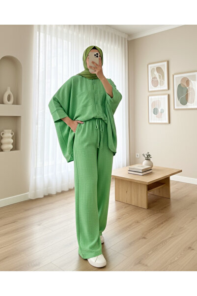 Modamorfo Double Pocket Half Bat Sleeve Casual Shirt Set -A.Green