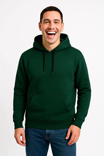 ELLA Men's three-thread hooded kangaroo pocket sweatshirt hoodie - khaki