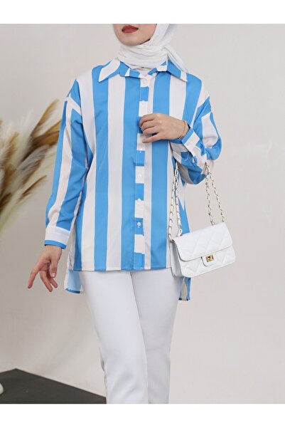 Modamorfo Сорочка з товстими смугами та ґудзиками - синя