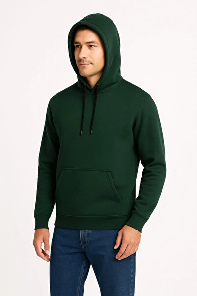 ELLA Men's three-thread hooded kangaroo pocket sweatshirt hoodie - khaki