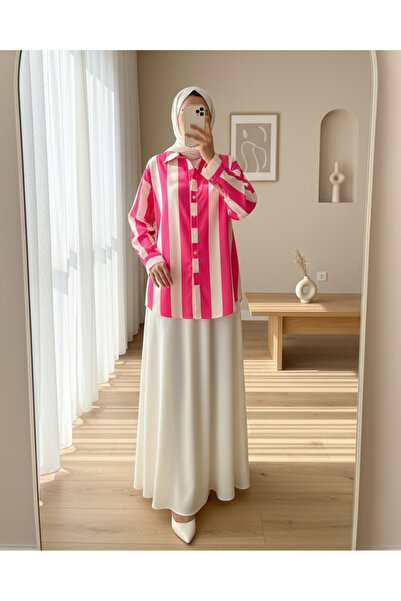 Modamorfo Πουκάμισο με χοντρές ρίγες με κουμπιά - Φούξια