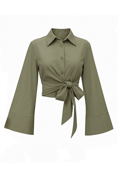 Modamorfo Side Tie Spanish Cufflink Shirt -Khaki