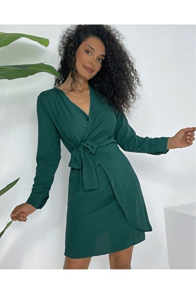 Modamorfo Double Breasted Neck Tie Frilly Dress