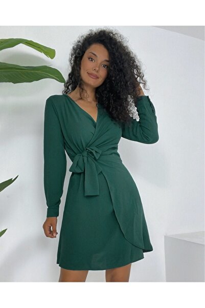 Modamorfo Double Breasted Neck Tie Frilly Dress